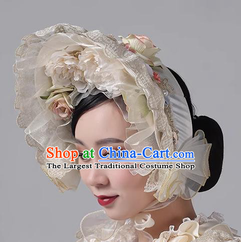 Versailles French Vintage Champagne Bonnet Hat European Classical Headpiece Lace Flower Top Hat