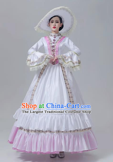 Aristocratic Stage Costume Drama Princess White Dress European Court Dress British Medieval Retro Garment