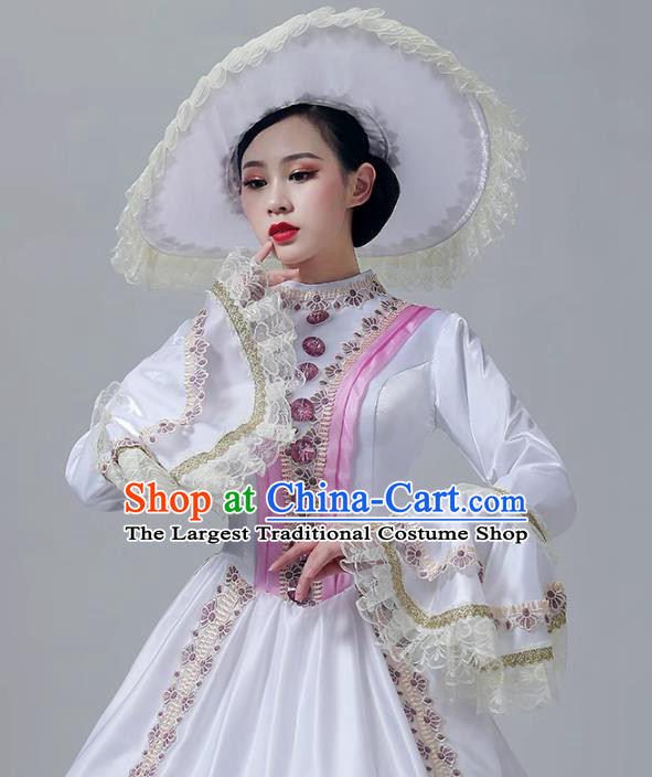 Aristocratic Stage Costume Drama Princess White Dress European Court Dress British Medieval Retro Garment