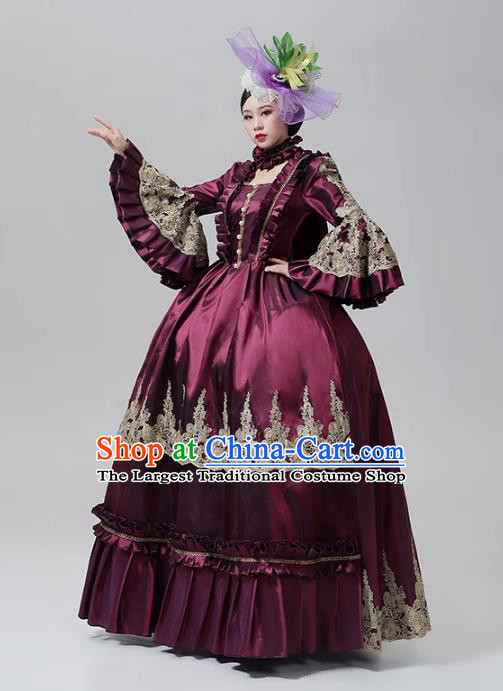 Purple Red European Court Dress Medieval Evening Dress Stage Outfit Rococo Performance Costume