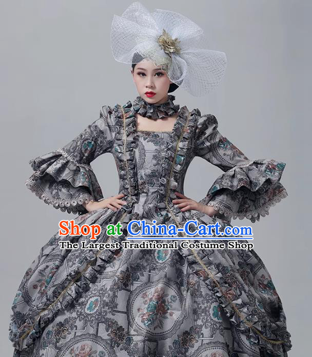 Stage Outfit Rococo Performance Costume European Court Grey Dress Medieval Evening Dress