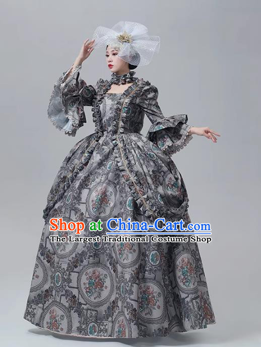 Stage Outfit Rococo Performance Costume European Court Grey Dress Medieval Evening Dress