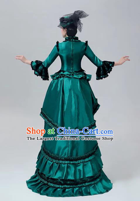 Rococo Runway Show Outfit Drama Photo Shoot Clothing European Court Dress Medieval Retro Dark Green Costume