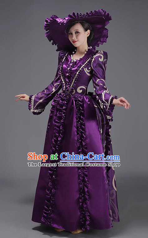 Rococo Stage Costume Purple European Court Dress British Medieval Retro Princess Clothing
