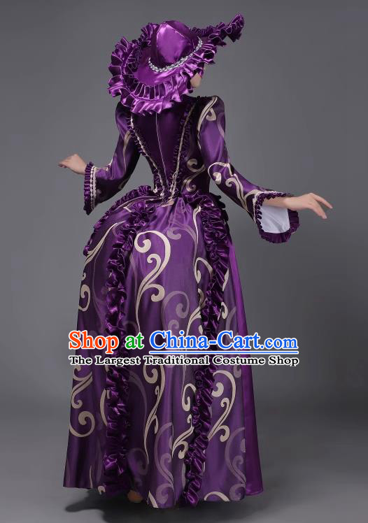 Rococo Stage Costume Purple European Court Dress British Medieval Retro Princess Clothing