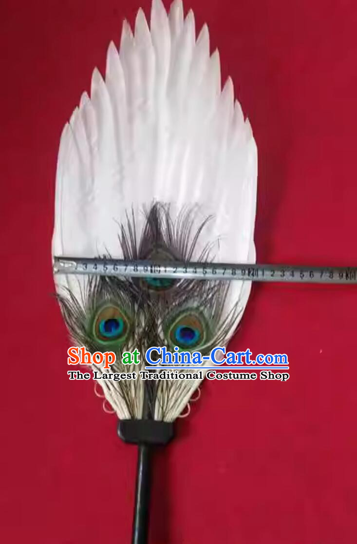 Chinese Historical Figure Zhuge Liang Feather Fan Handmade Kong Ming Fan White Feather Fan
