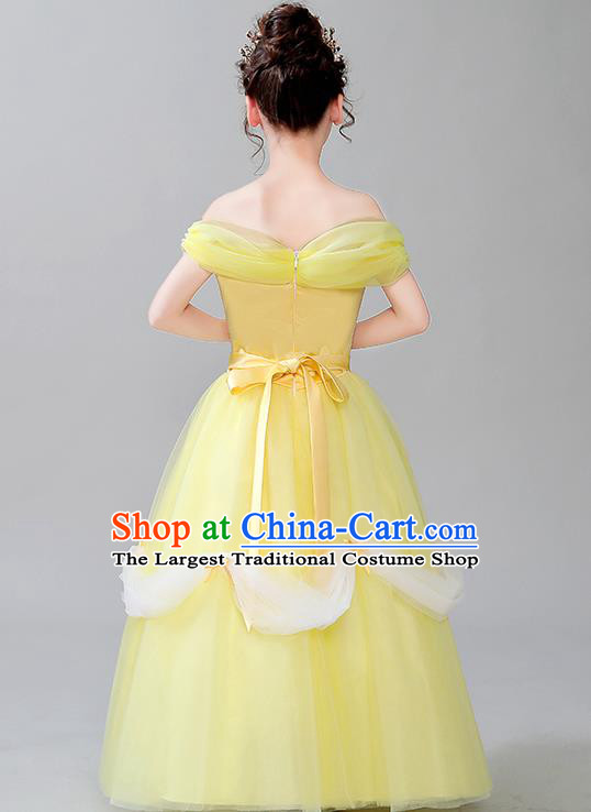 Christmas Children Performance Costume Yellow Girl Princess Dress Birthday Full Dress