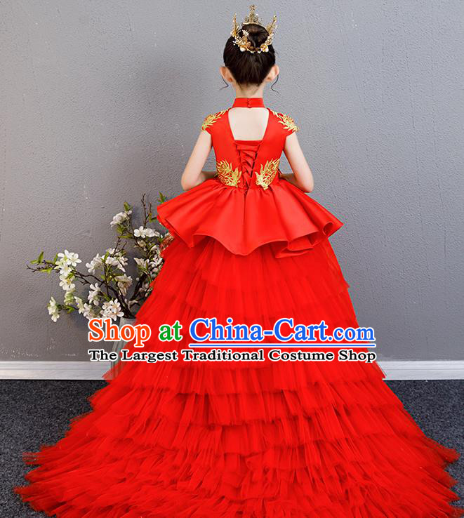 Children Clothing Girl Cheongsam Chinese Evening Dress Playing Guzheng Performance Walk Show Dress