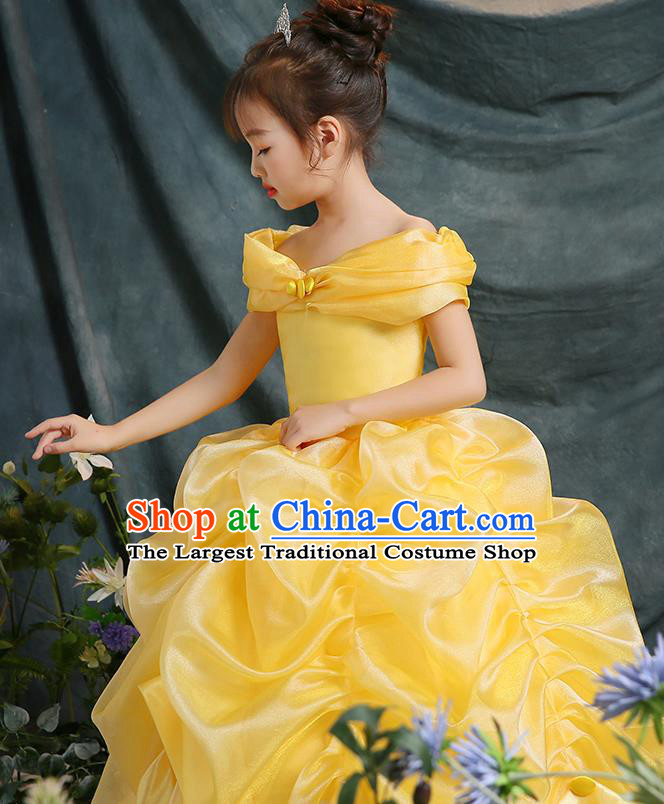 Yellow Christmas Children Dress Girl Fluffy Gauze Dress Performance Costume Flower Girl Clothing