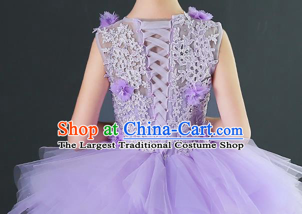 Girl Evening Dress Purple Princess Dress Model Walk Costume Fluffy Gauze Children Piano Performance Clothing