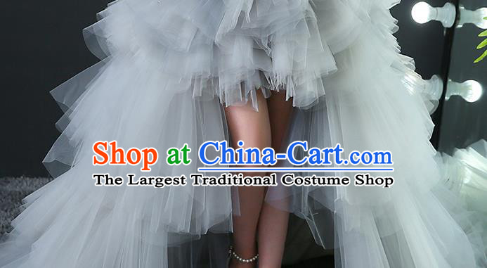 Children Piano Performance Clothing Girl Evening Dress Grey Princess Dress Model Walk Costume