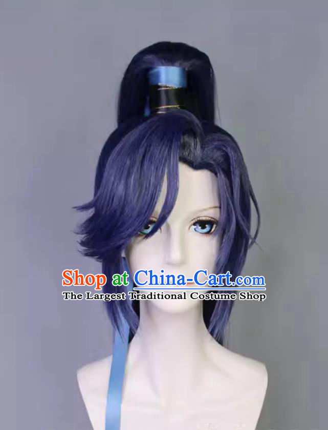 Ancient China Young Hero Headwear Code Name Yuan Cosplay Fu Rong Blue Wig Customize Hairpiece