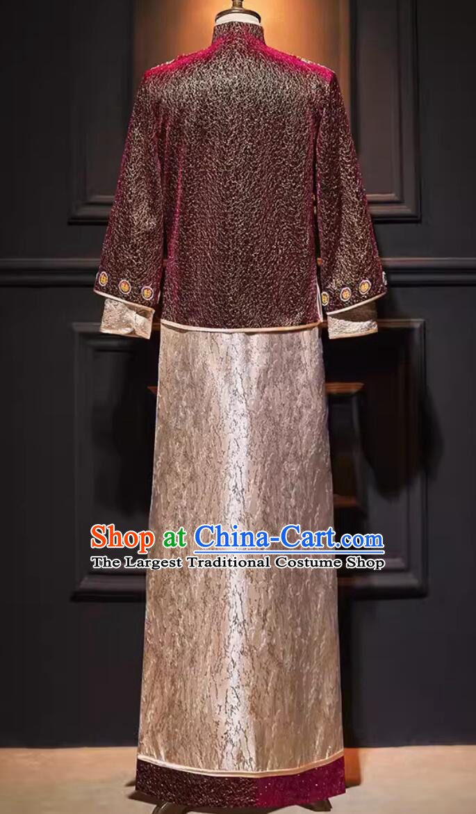 Chinese Ancient Groom Clothing Traditional Wedding Male Outfit Tang Suit Embroidered Mandarin Jacket and Long Robe Complete Set
