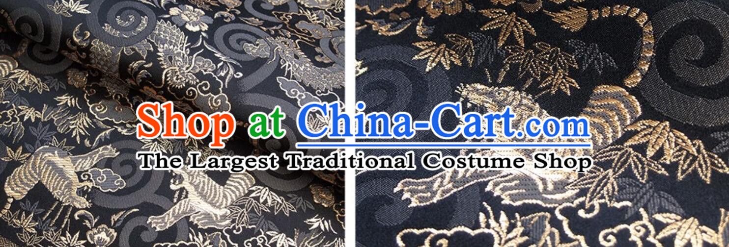 Traditional Kimono Fabric Classical Tiger Dragon Pattern Black Brocade Japanese Nishijin ori Fabric