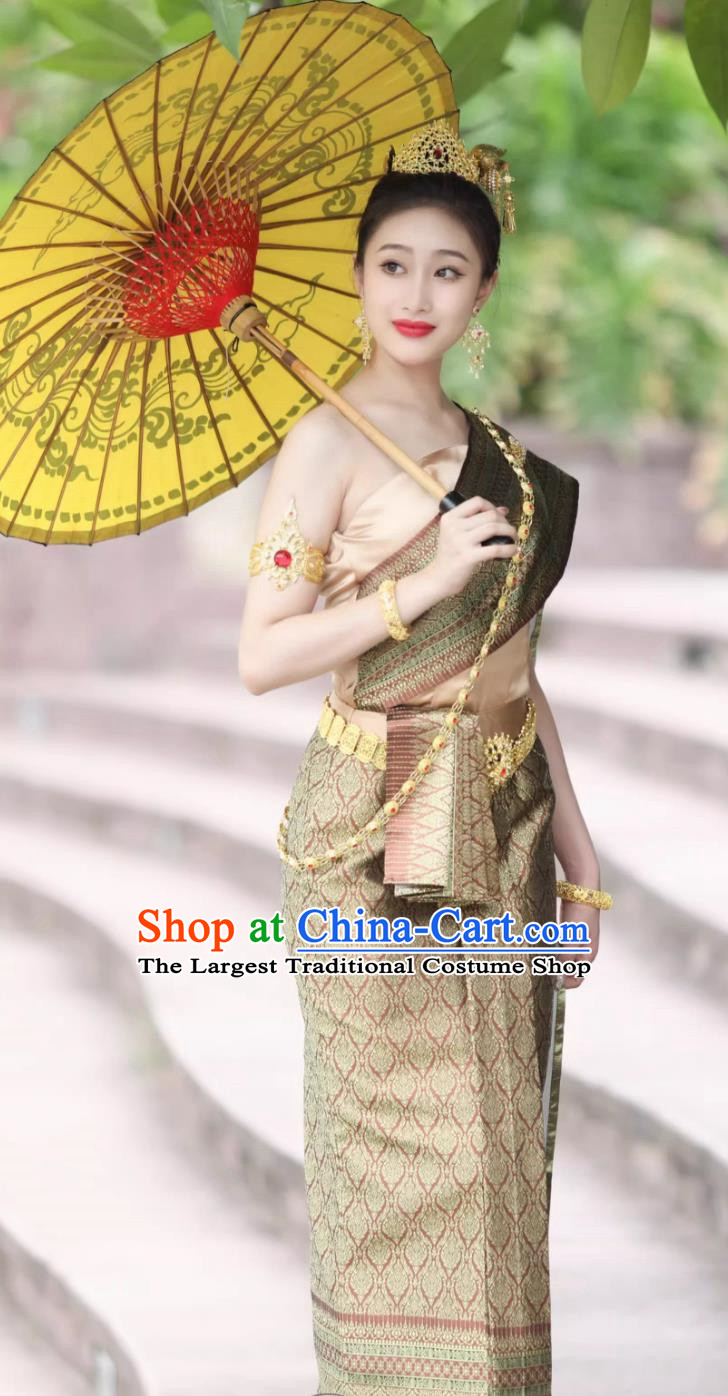 Thai Traditional Clothing Women Set Off Shoulder Thailand Daily Costume Welcome Work Uniform