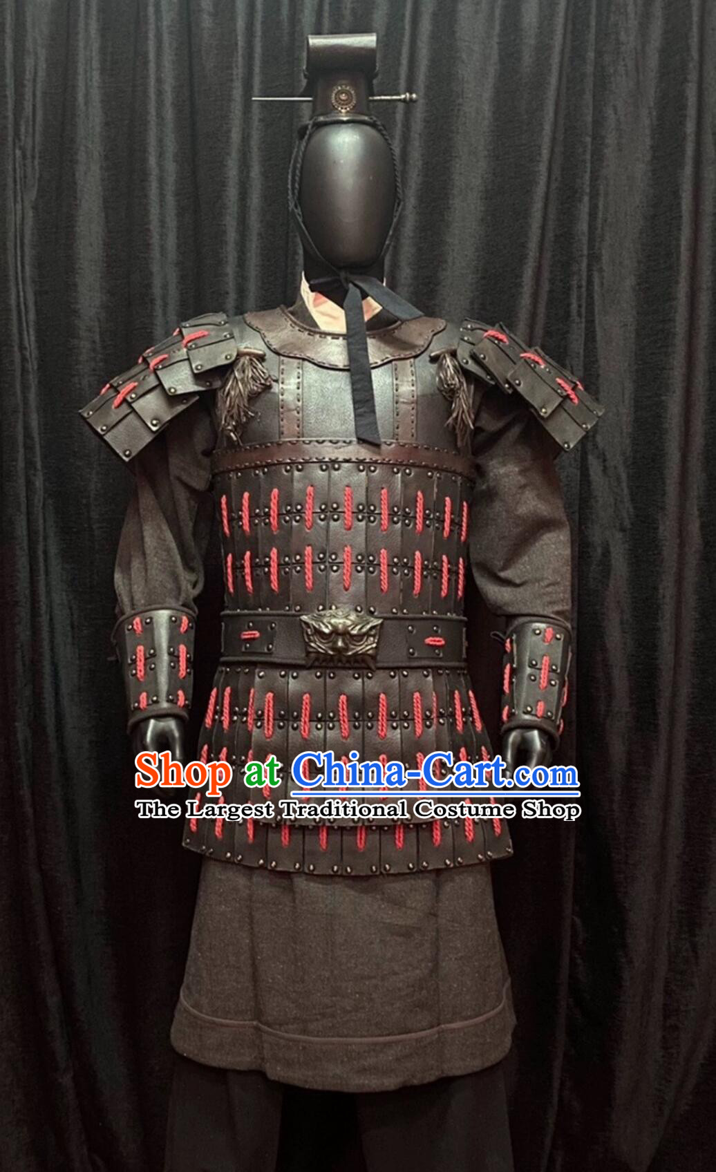 China Qin Dynasty General Armor Ancient Chinese Clothing Terra Cotta Warriors Brown Set