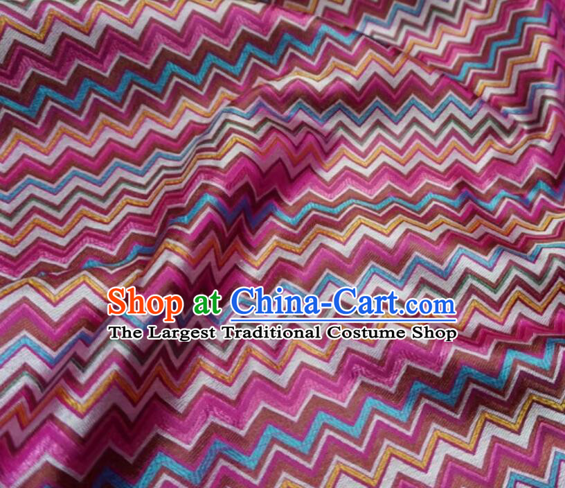 Chinese Tang Suit Cloth Material Classical Colorful Waves Design Pattern Rosy Brocade Traditional Cheongsam Satin Fabric