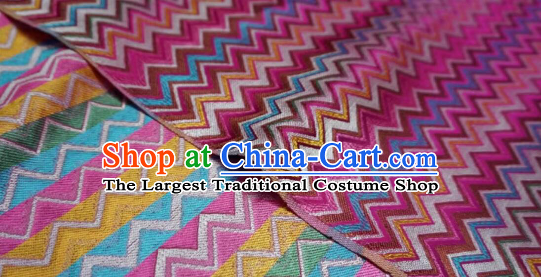 Chinese Tang Suit Cloth Material Classical Colorful Waves Design Pattern Rosy Brocade Traditional Cheongsam Satin Fabric