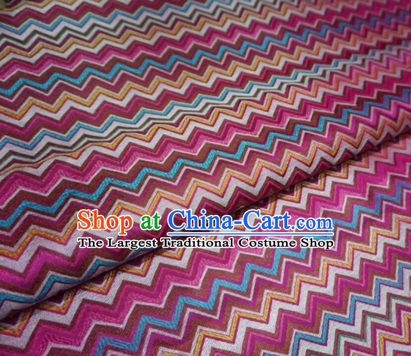 Chinese Tang Suit Cloth Material Classical Colorful Waves Design Pattern Rosy Brocade Traditional Cheongsam Satin Fabric