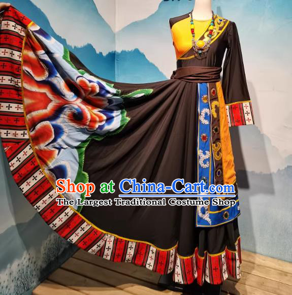 Chinese Zang Nationality Dance Costume Tibetan Lotus Dance Clothing Woman Stage Performance Garments