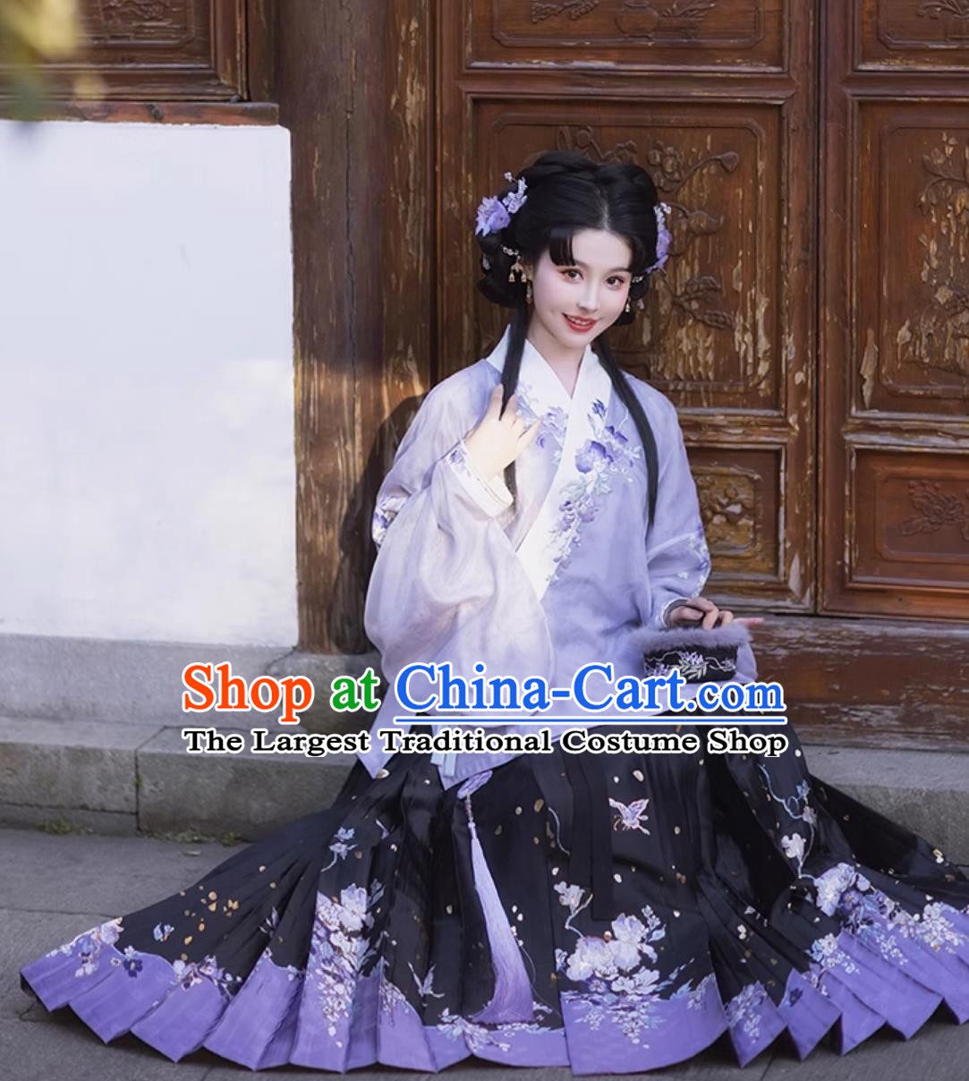 Ancient China Princess Costumes Chinese Traditional Hanfu Ming Dynasty Woman Clothing Purple Blouse and Mamian Skirt Complete Set