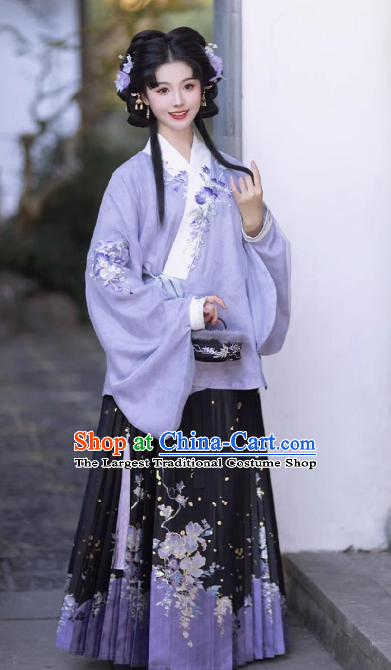 Ancient China Princess Costumes Chinese Traditional Hanfu Ming Dynasty Woman Clothing Purple Blouse and Mamian Skirt Complete Set