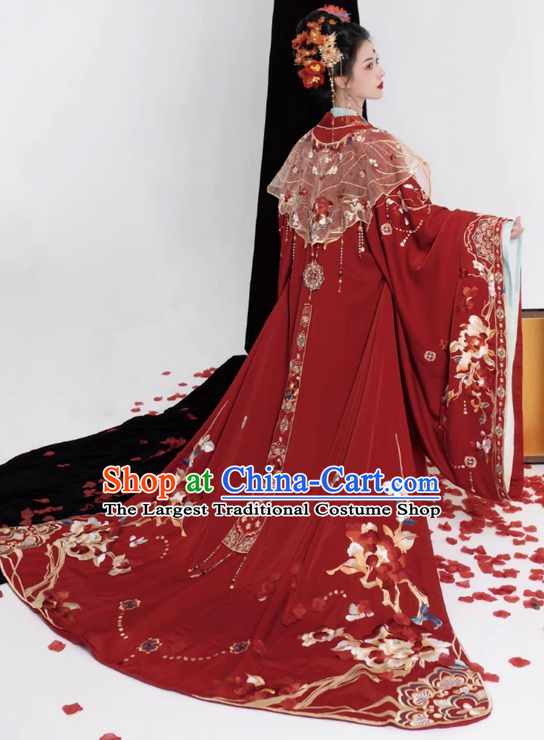 Traditional Hanfu Wedding Dresses Chinese Tang Dynasty Wedding Clothing Ancient China Bride Embroidered Costumes Complete Set