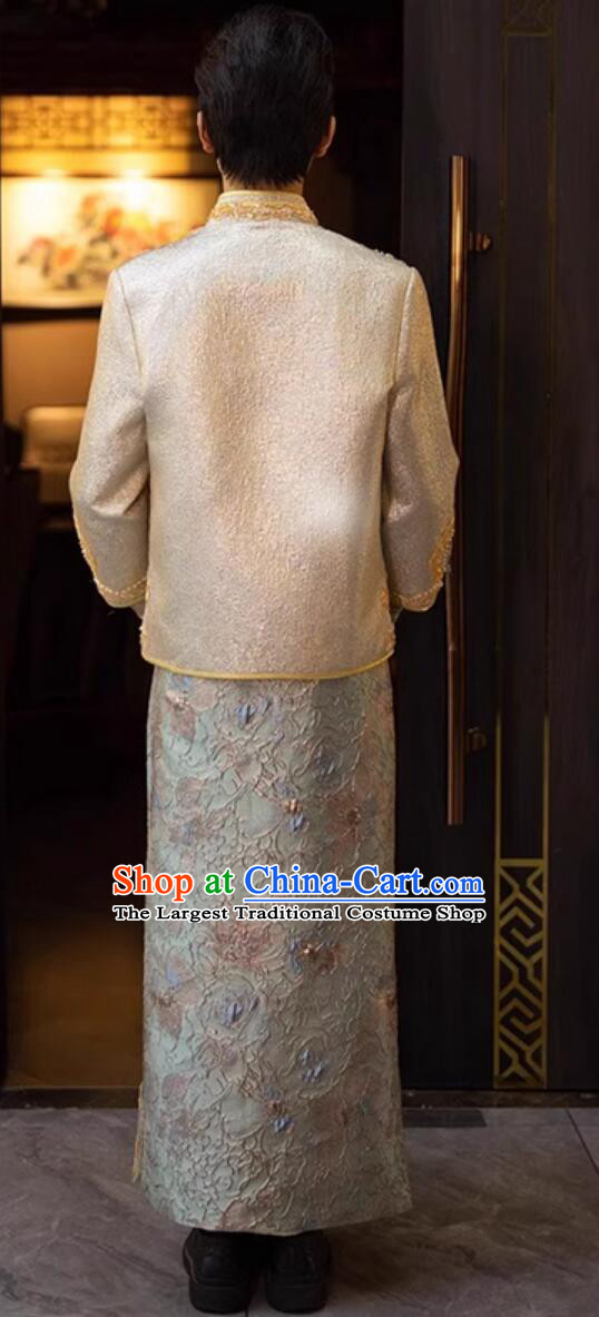 Chinese Traditional Wedding Attire Groom Mandarin Jacket and Long Gown Complete Set