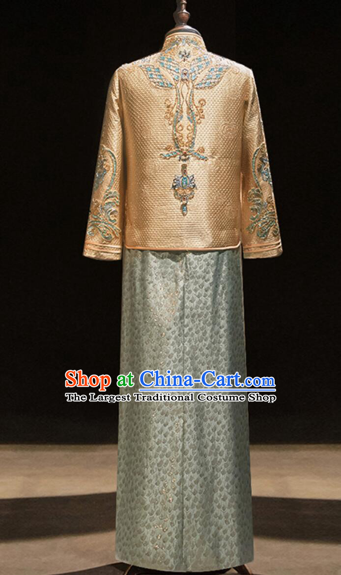 Chinese Groom Mandarin Jacket and Long Gown Traditional Wedding Attire Complete Set