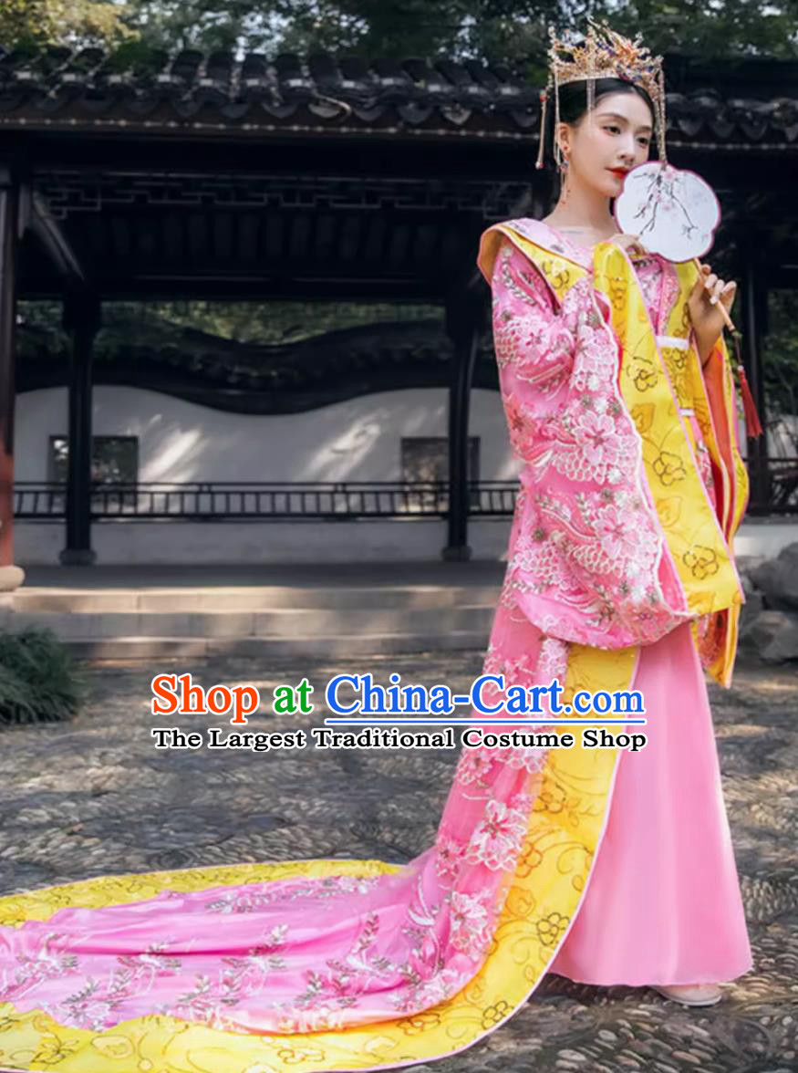 Ancient Chinese Empress Clothing Traditional Hanfu Online Shop Pink Tang Dynasty Imperial Consort Trailing Dress Complete Set