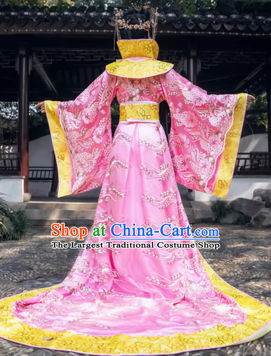 Ancient Chinese Empress Clothing Traditional Hanfu Online Shop Pink Tang Dynasty Imperial Consort Trailing Dress Complete Set