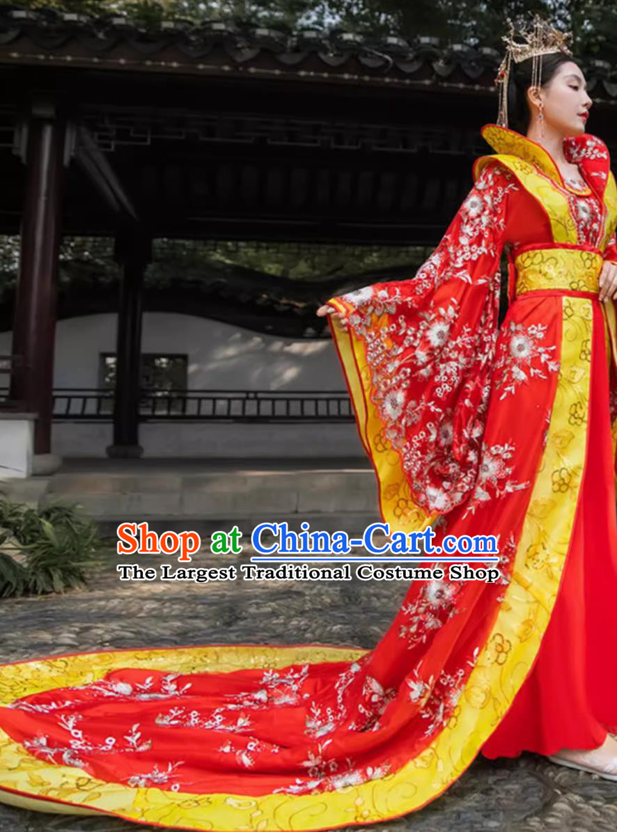 Red Tang Dynasty Imperial Consort Trailing Dress Traditional Hanfu Online Shop Ancient Chinese Empress Clothing Complete Set