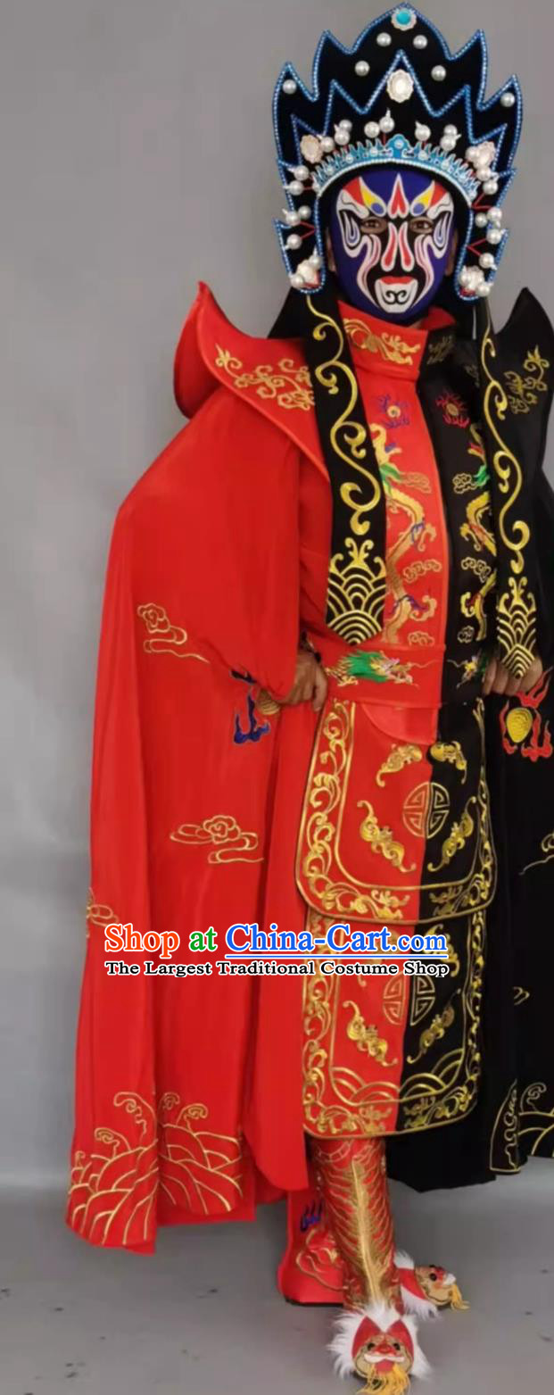 China Sichuan Opera Face Changing Clothing Stage Magic Performance Black and Red Outfit Bian Lian Embroidery Costume Complete Set