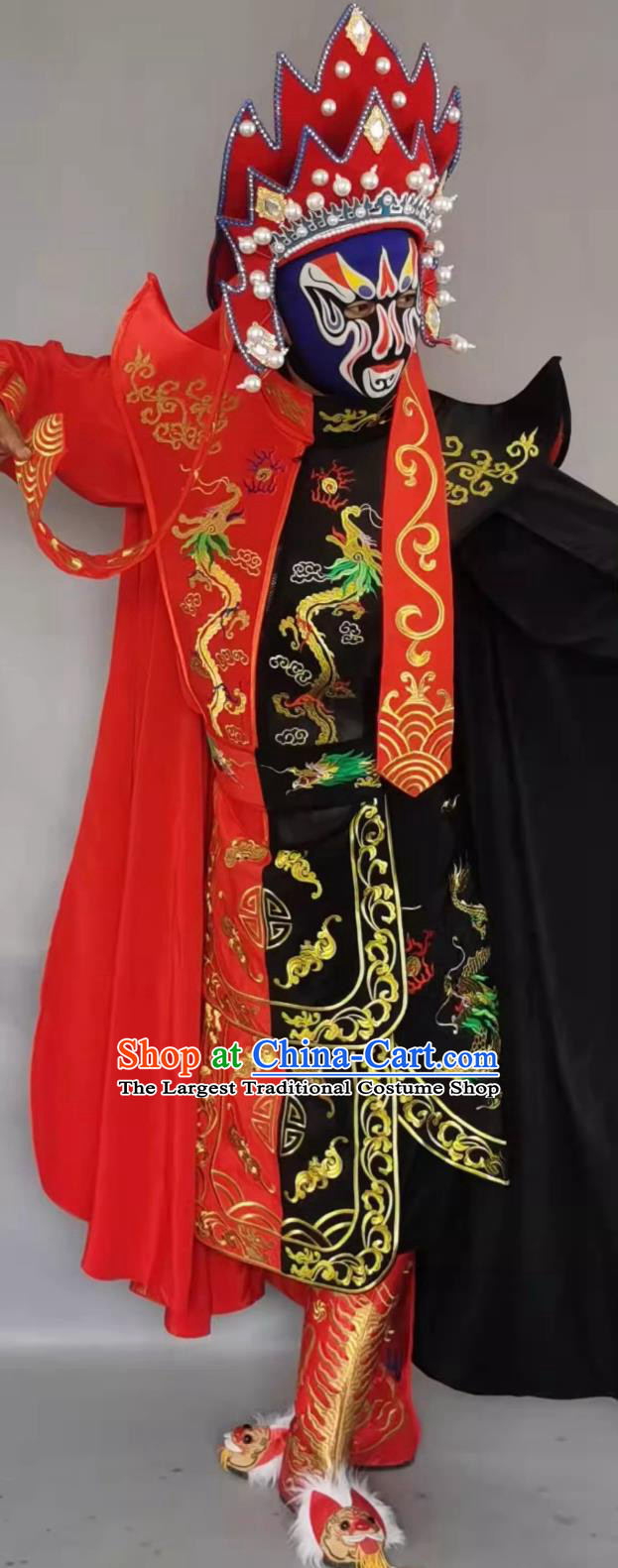 China Sichuan Opera Face Changing Clothing Stage Magic Performance Black and Red Outfit Bian Lian Embroidery Costume Complete Set