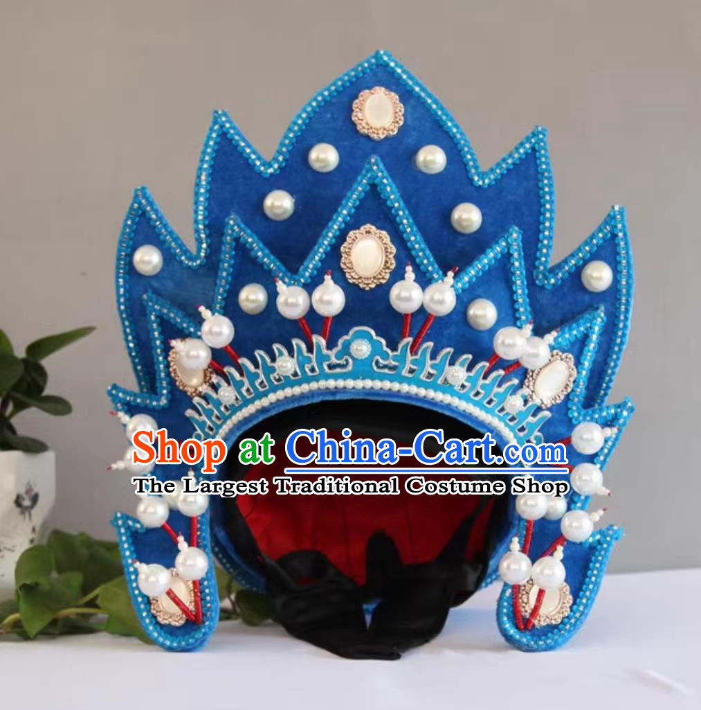 Royal Blue General Helmet China Stage Magic Performance Headwear Sichuan Face Changing Hat
