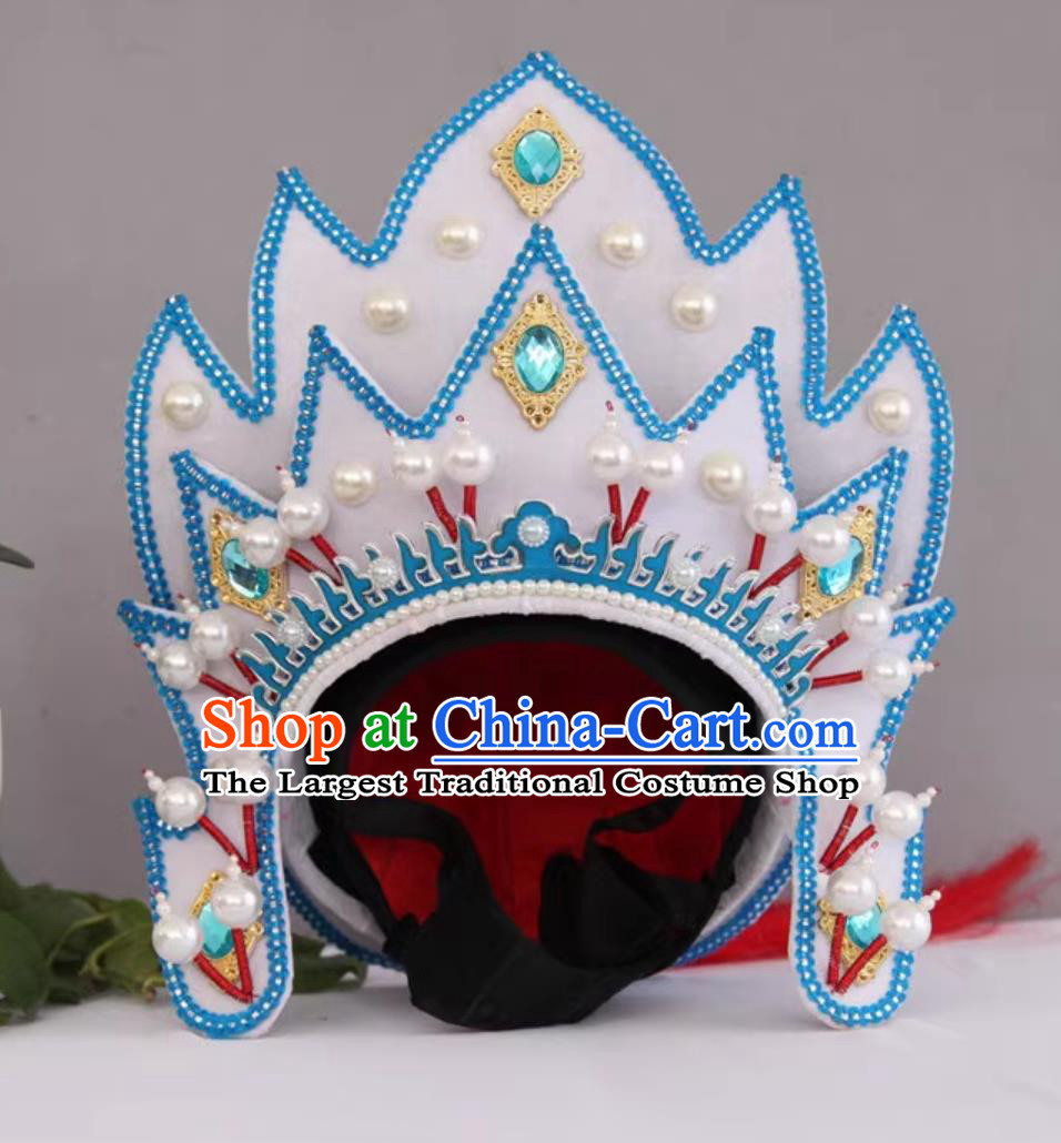 Handmade White General Helmet China Bian Lian Performance Headwear Sichuan Face Changing Hat