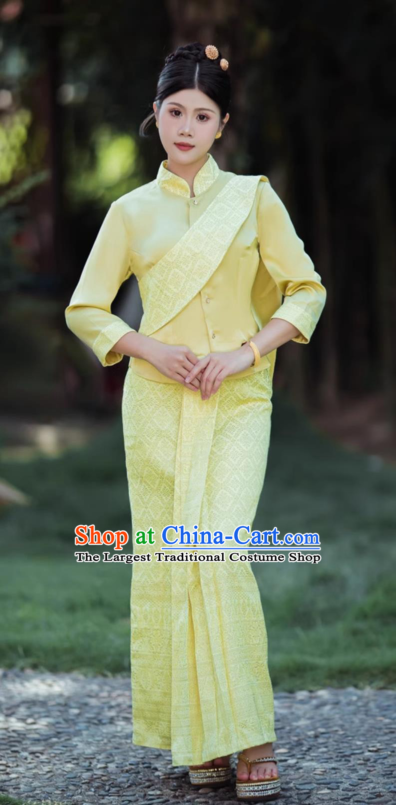 China Xishuangbanna Clothing Thailand Shirt and Pants Yellow Set Thai Style Work Clothes