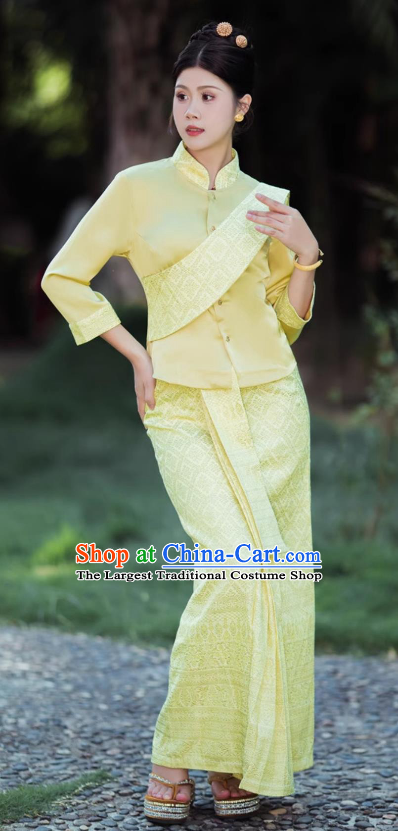 China Xishuangbanna Clothing Thailand Shirt and Pants Yellow Set Thai Style Work Clothes