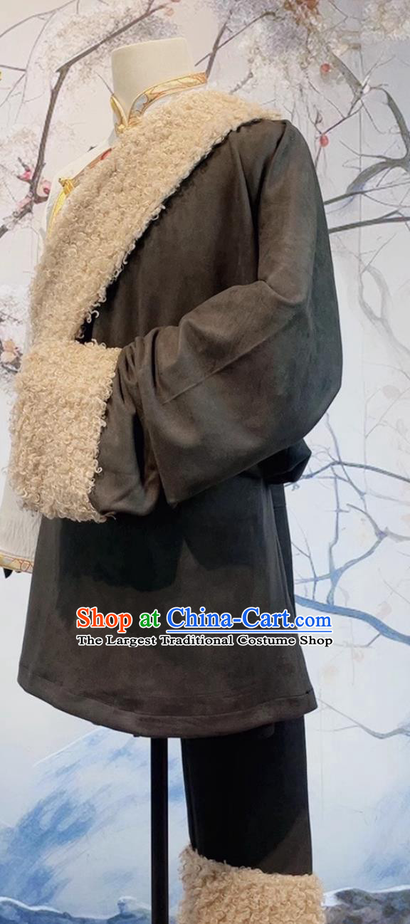 China Thermal Tibetan Robe Zang Nationality Male Winter Costume Xizang Ethnic Stage Performance Clothing