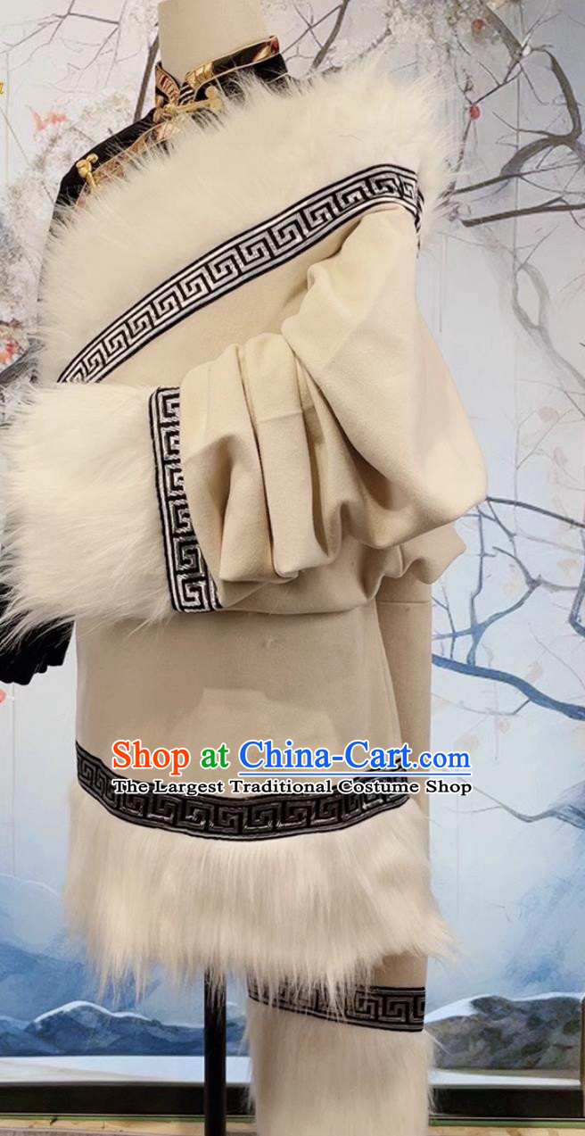 China Zang Nationality Male Costume Xizang Ethnic Stage Performance Clothing Handmade Winter Tibetan Robe