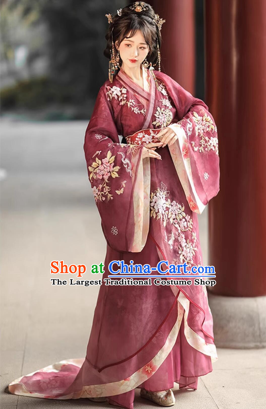 Chinese Traditional Woman Hanfu Ancient China Palace Lady Costumes Warring States Time Princess Wine Red Dress