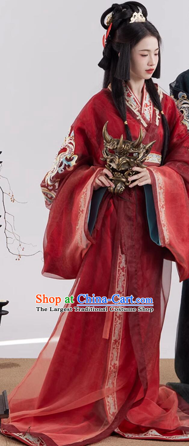 Chinese Warring States Time Princess Red Dress Traditional Woman Hanfu Ancient China Palace Lady Costume