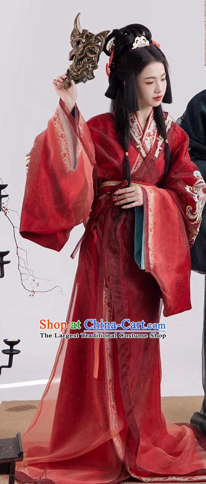 Chinese Warring States Time Princess Red Dress Traditional Woman Hanfu Ancient China Palace Lady Costume