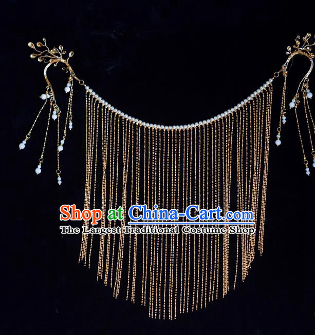 Traditional Chinese Hanfu Jewelry China Ancient Princess Tassel Mask Handmade Pearls Face Curtain