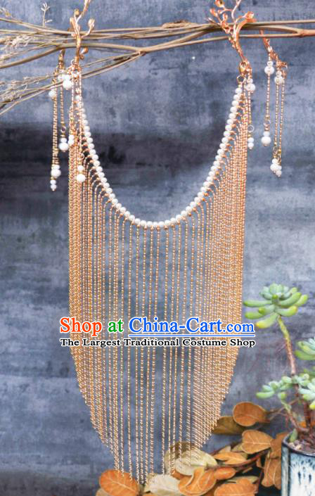 Traditional Chinese Hanfu Jewelry China Ancient Princess Tassel Mask Handmade Pearls Face Curtain