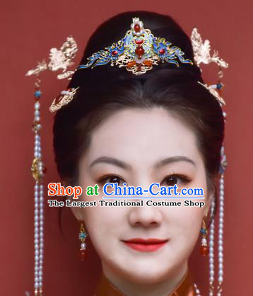 Handmade Ming Dynasty Hairpin Traditional Chinese Hanfu Hair Jewelry China Ancient Empress Cloisonne Hair Crown