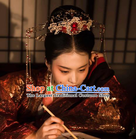 Traditional Chinese Hanfu Wedding Hair Jewelries China Ancient Princess Headdress Handmade Tang Dynasty Bride Hair Crown and Hairpins Complete Set
