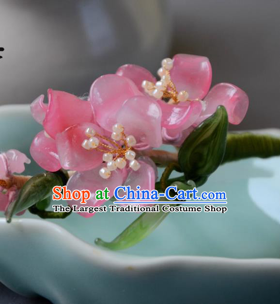 Traditional Chinese Hanfu Hair Jewelry China Ancient Princess Pink Peach Blossom Hairpin Handmade Ming Dynasty Hair Clip