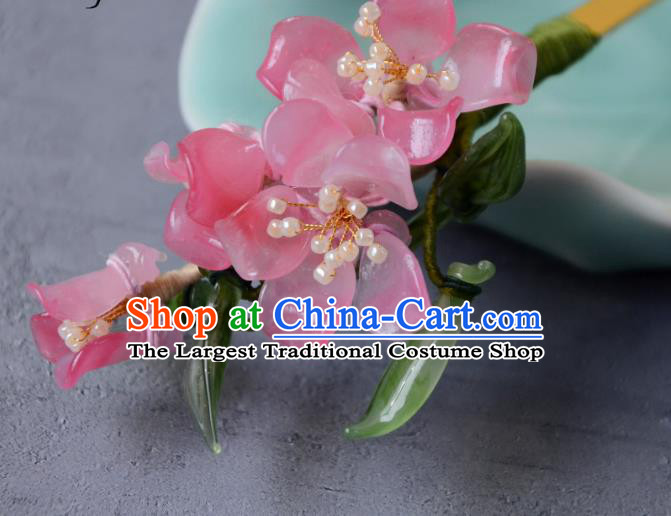 Traditional Chinese Hanfu Hair Jewelry China Ancient Princess Pink Peach Blossom Hairpin Handmade Ming Dynasty Hair Clip