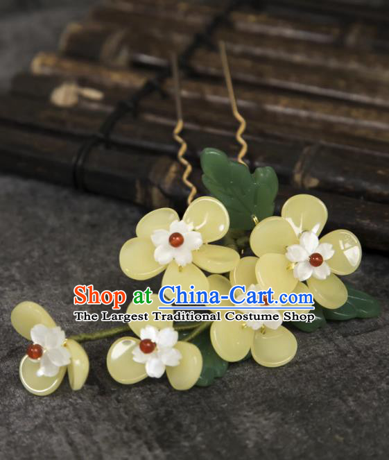 Traditional Chinese Hanfu Hair Jewelry China Ancient Princess Yellow Plum Blossom Hairpin Handmade Ming Dynasty Hair Clip